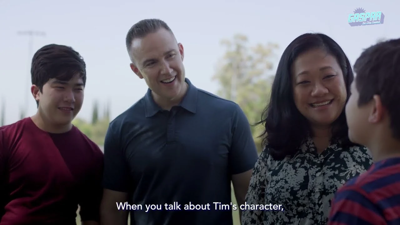 Tim with his family in the campaign film