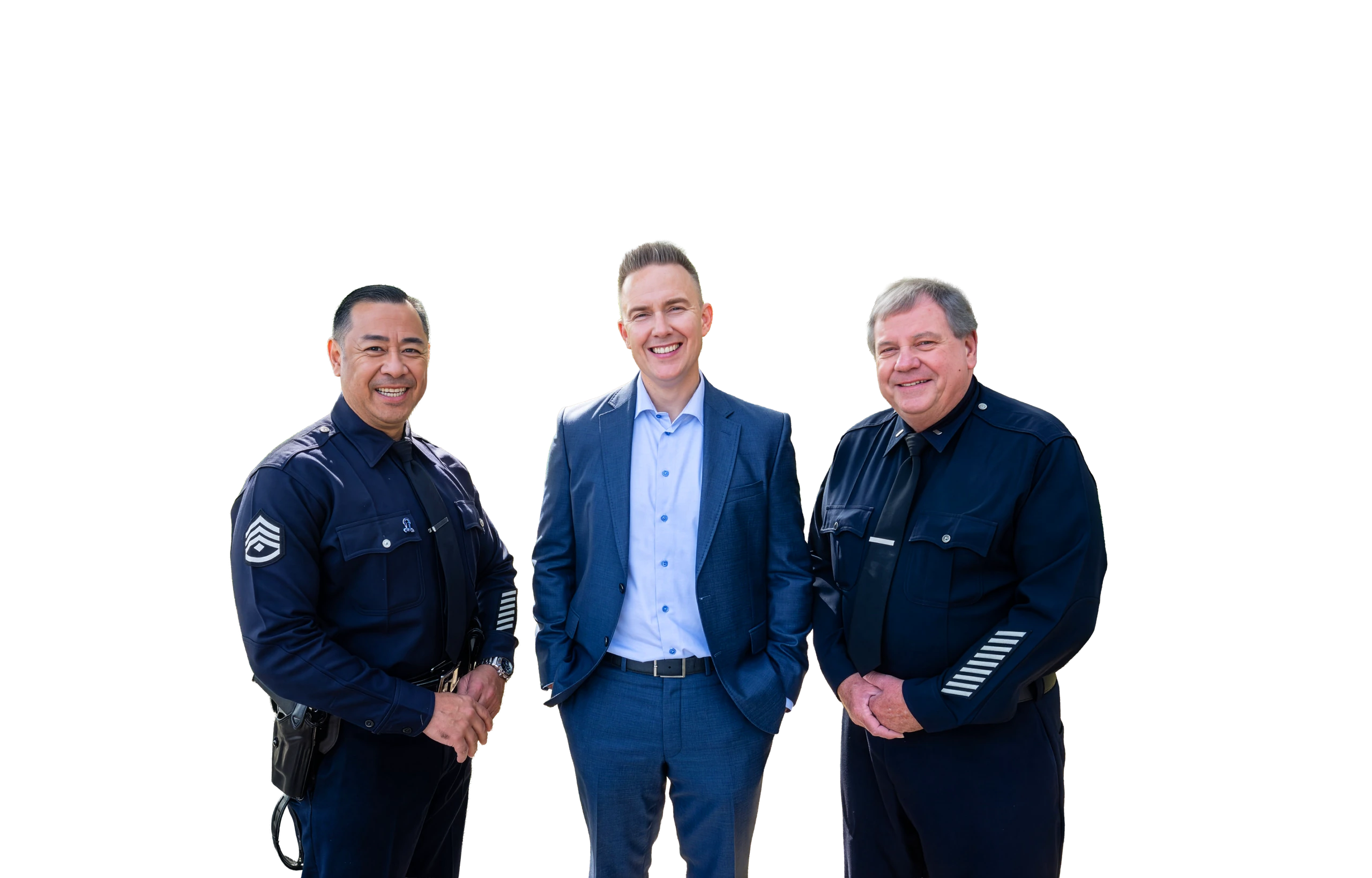 Tim Gaspar with two public-safety supporters outside the West Valley Area Police Station